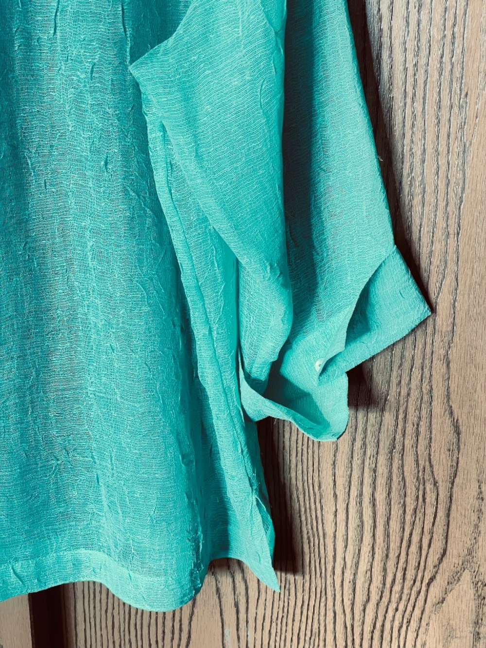 COLDWATER CREEK SEMI-SHEER XL BUTTON FRONT TOP SHIRT 3/4 SLEEVES TEAL - Picture 5 of 8